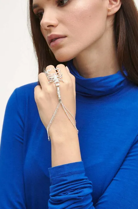 Bransoletka z pierścionkiem damska kolor srebrny