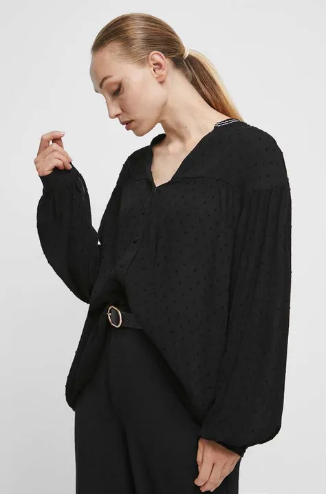 Bluzka damska z ozdobną aplikacją kolor czarny