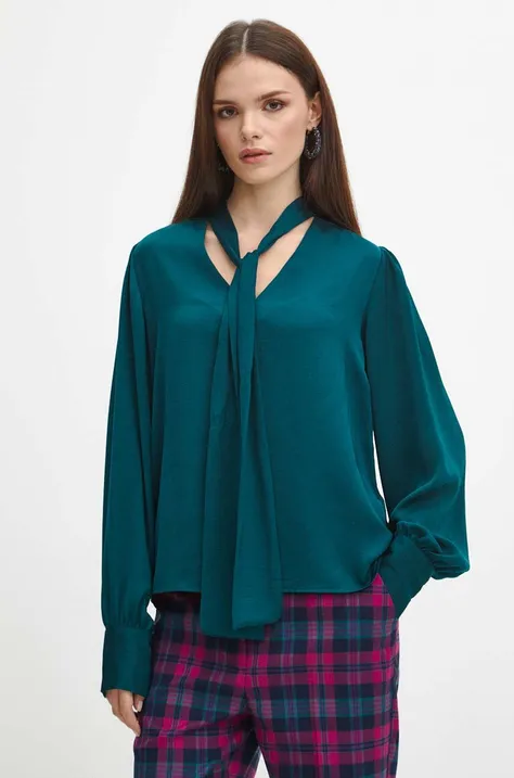 Bluzka damska gładka kolor zielony