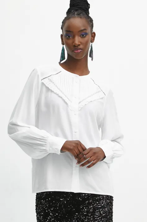 Bluzka damska z koronkowymi wstawkami kolor biały