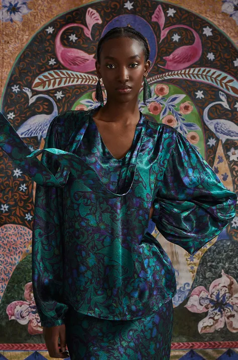 Bluzka damska z kolekcji Medicine x Veronika Blyzniuchenko kolor turkusowy