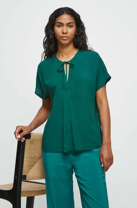 Bluzka damska z ozdobnym wiązaniem kolor zielony