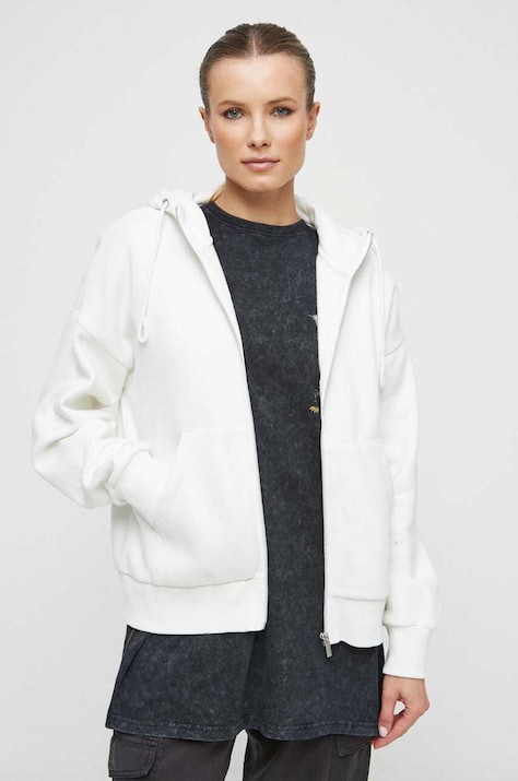 Medicine bluza femei, culoarea bej, cu glugă, neted