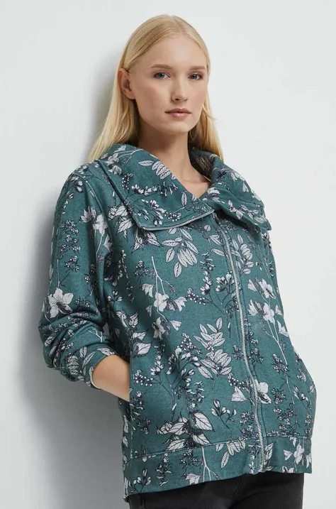 Bluza bawełniana damska w kwiaty kolor turkusowy