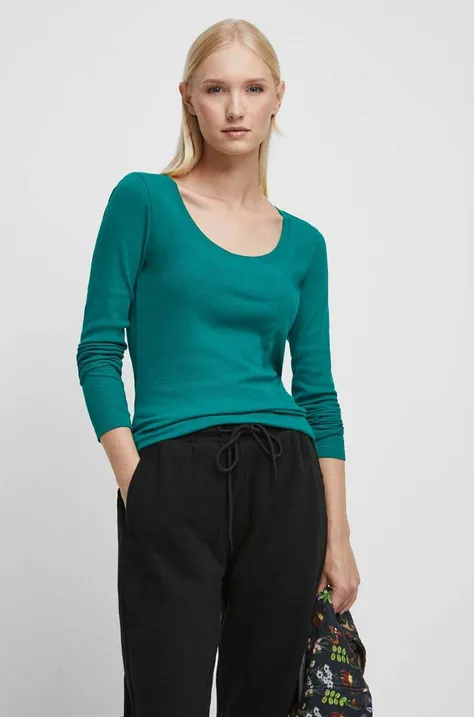 Tričko s dlhým rukávom dámsky zelená farba