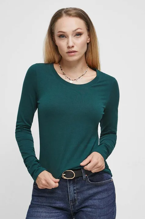 Bavlnené tričko s dlhým rukávom dámske zelená farba