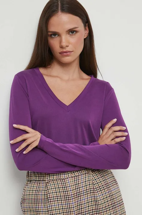 Tričko s dlhým rukávom dámsky fialová farba