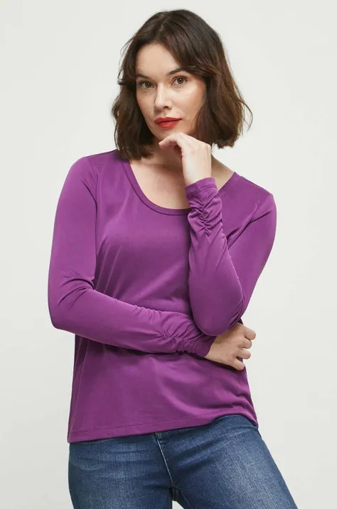 Tričko s dlhým rukávom dámsky fialová farba