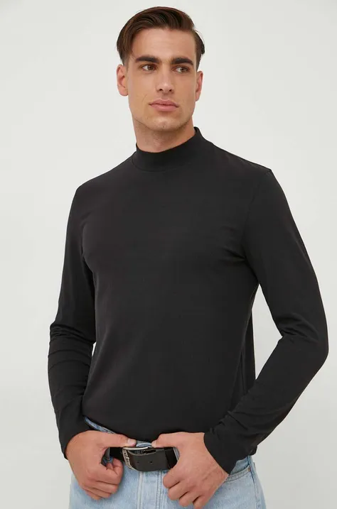 Bavlnené tričko s dlhým rukávom pánsky čierna farba