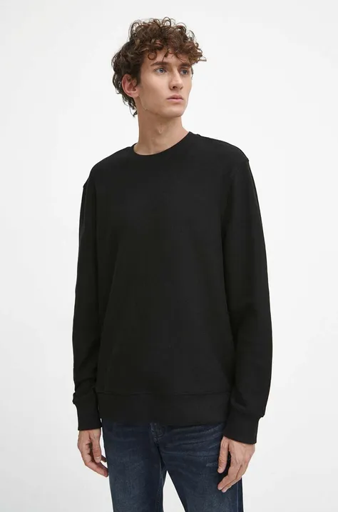 Bavlnené tričko s dlhým rukávom pánske s textúrou čierna farba