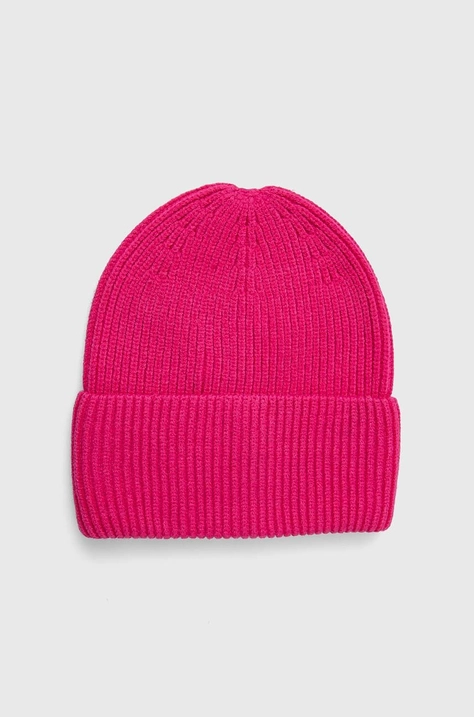 Czapka damska beanie prążkowana z wiskozą kolor różowy