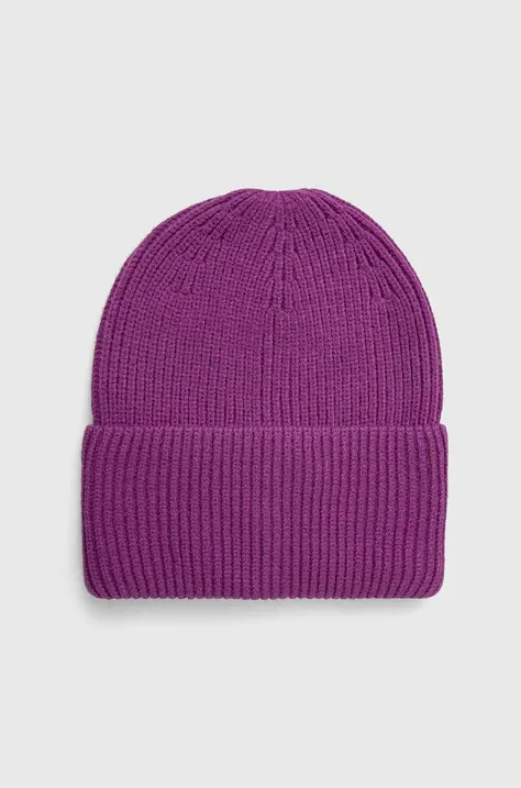 Czapka damska beanie prążkowana z wiskozą kolor fioletowy