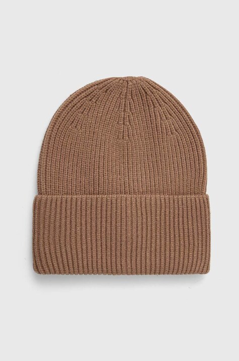 Czapka damska beanie prążkowana z wiskozą kolor beżowy