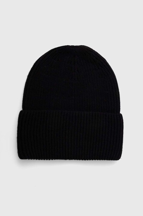 Czapka damska beanie prążkowana z wiskozą kolor czarny