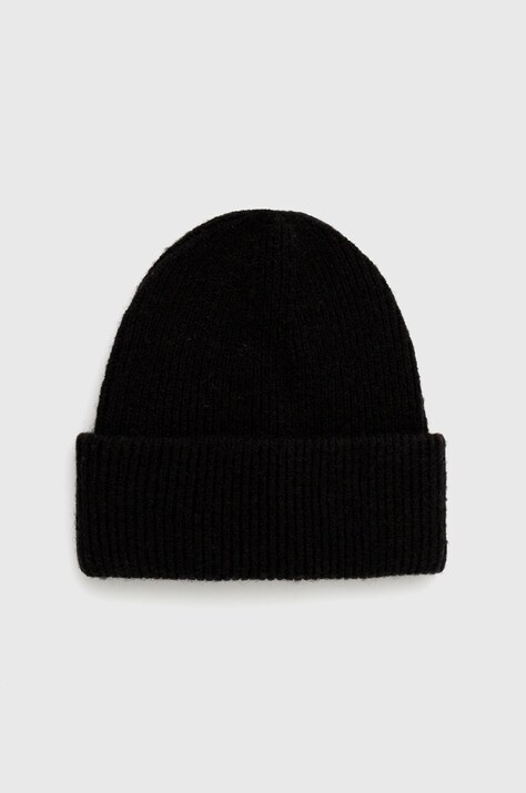 Czapka z domieszką wełny damska beanie kolor czarny