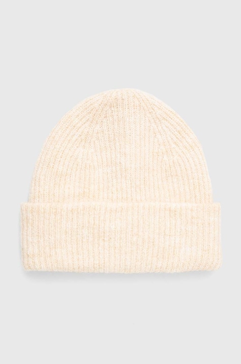 Czapka z domieszką wełny damska beanie kolor beżowy