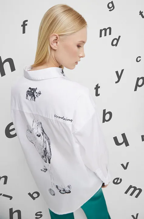 Koszula damska - Kolekcja jubileuszowa. 2023 Rok Wisławy Szymborskiej x Medicine, kolor biały