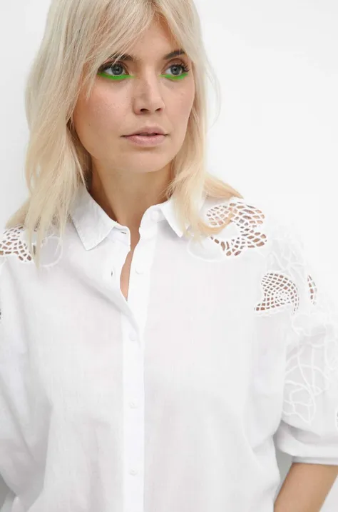 Bavlnená košeľa Medicine dámska, biela farba, regular, s klasickým golierom