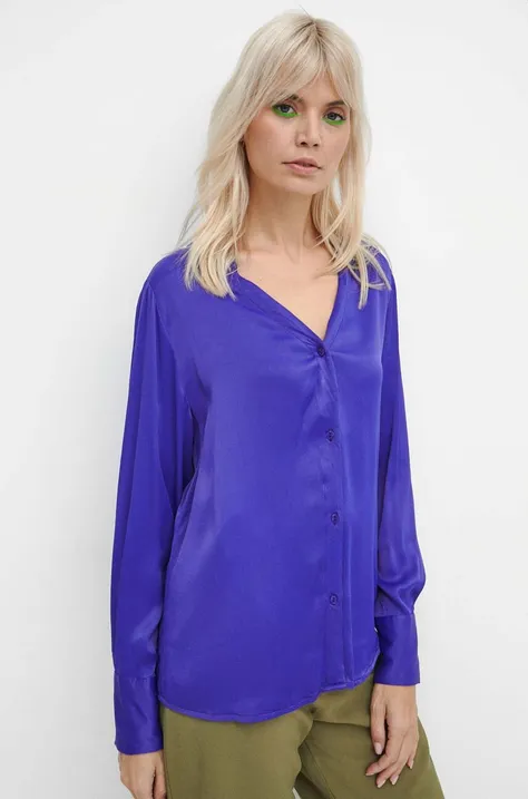 Риза Medicine дамска в лилаво със стандартна кройка с класическа яка