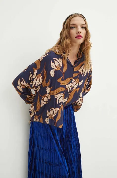 Tričko s prímesou hodvábu dámske so vzorom tmavomodrá farba