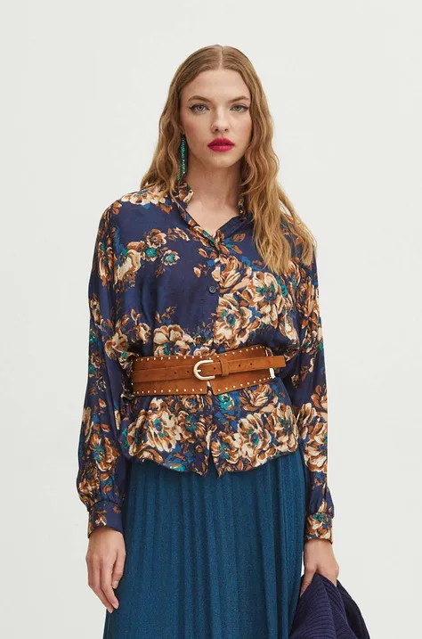 Tričko s prímesou hodvábu dámske so vzorom tmavomodrá farba