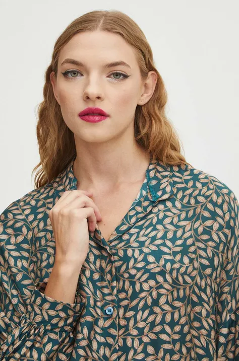 Tričko s prímesou hodvábu dámske so vzorom tyrkysová farba
