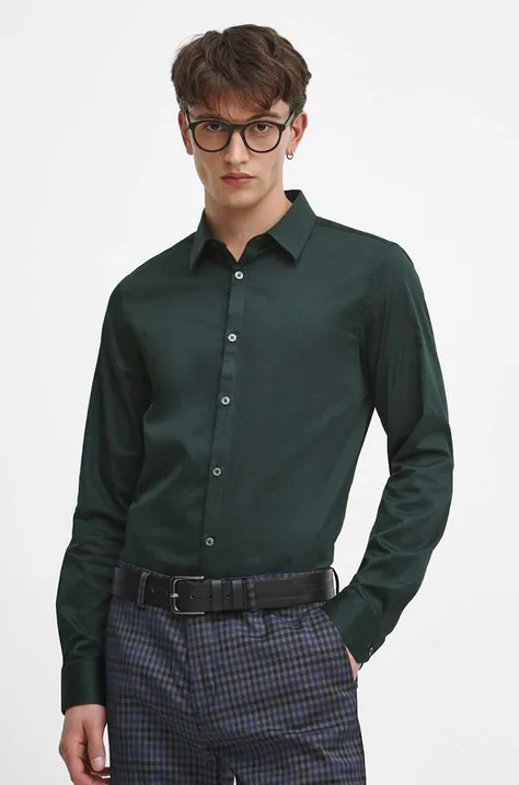 Koszula męska z kołnierzykiem klasycznym gładka kolor zielony