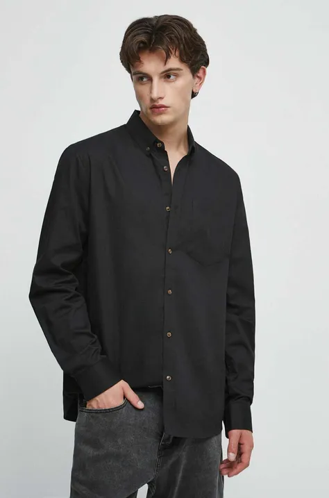 Medicine koszula bawełniana męska kolor czarny regular z kołnierzykiem button-down