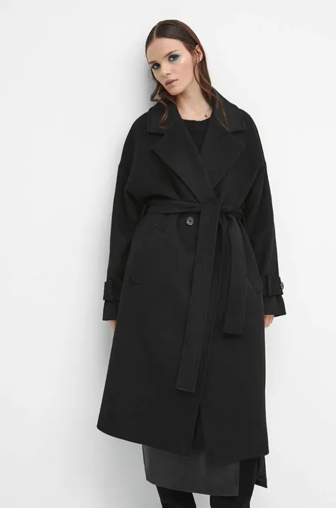 Μάλλινο παλτό Medicine χρώμα: μαύρο