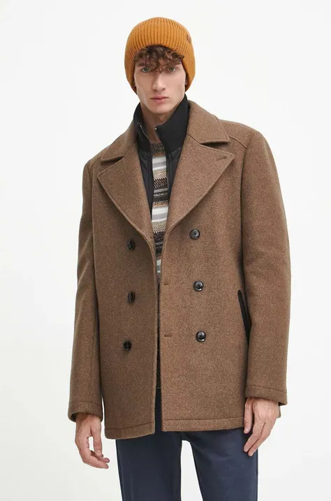 Вовняне пальто Medicine колір коричневий зимове двобортне