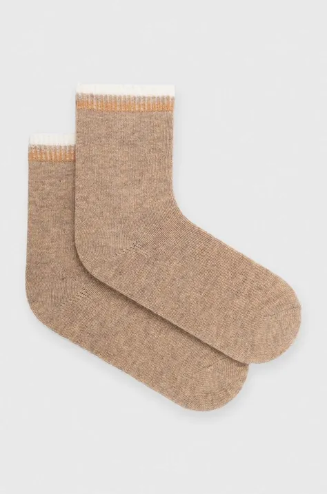 Ponožky s prímesou vlny dámske béžová farba