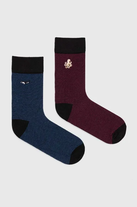Bavlnené ponožky pánske s ozdobnou výšivkou s morským motívom (2-pack)