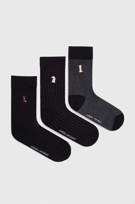 Bavlnené ponožky pánske s ozodobnou výšivkou - šachy (3-pack) viac farieb