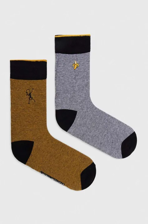 Bavlnené ponožky pánske s ozdobnou výšivkou - opička a banán (2-pack)