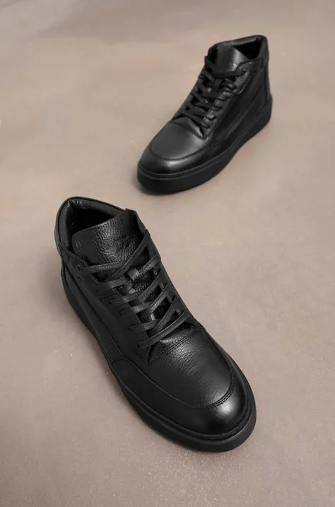 Sneakersy męskie ze skóry naturalnej kolor czarny