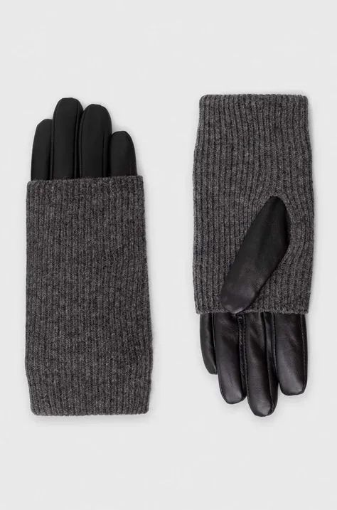 Rękawiczki skórzane damskie z wełną kolor czarny