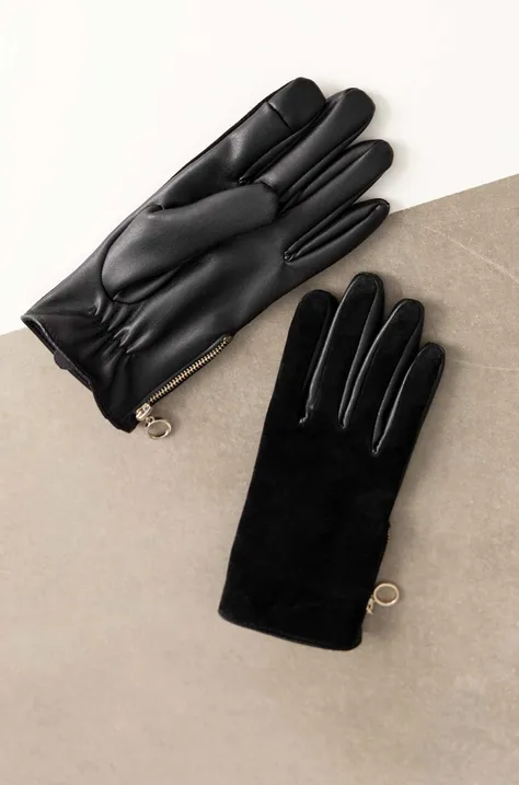 Semišové rukavice dámske čierna farba
