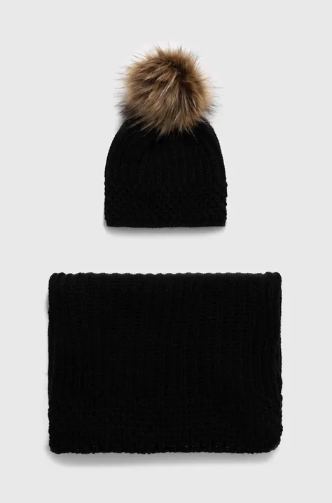 Darčekový set - čiapka a šál dámsky čierna farba