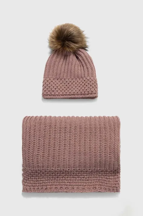 Zestaw prezentowy - czapka i szalik damski kolor różowy