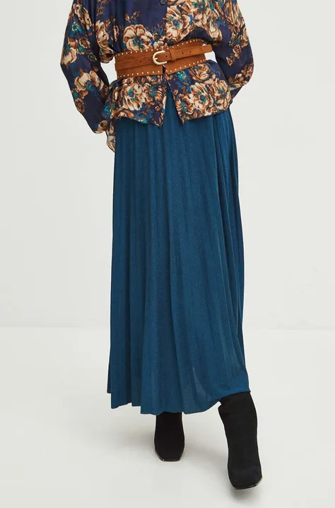 Sukně dámská midi s metalickou nití tyrkysová barva