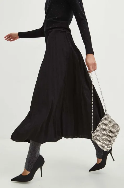 Sukňa dámska midi s metalickou niťou čierna farba