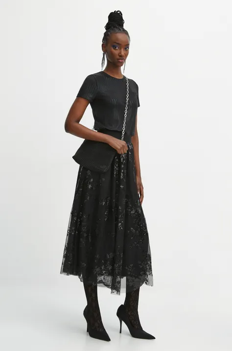 Spódnica damska z ozdobną aplikacją kolor czarny