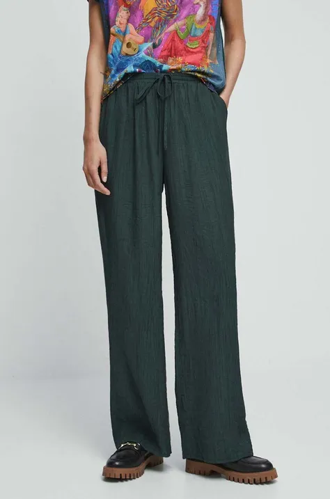 Medicine spodnie damskie kolor zielony szerokie high waist
