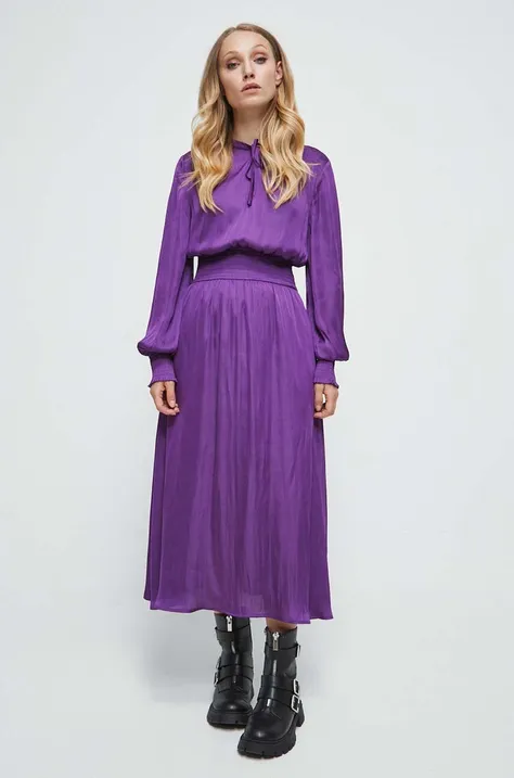 Sukienka damska rozkloszowana kolor fioletowy
