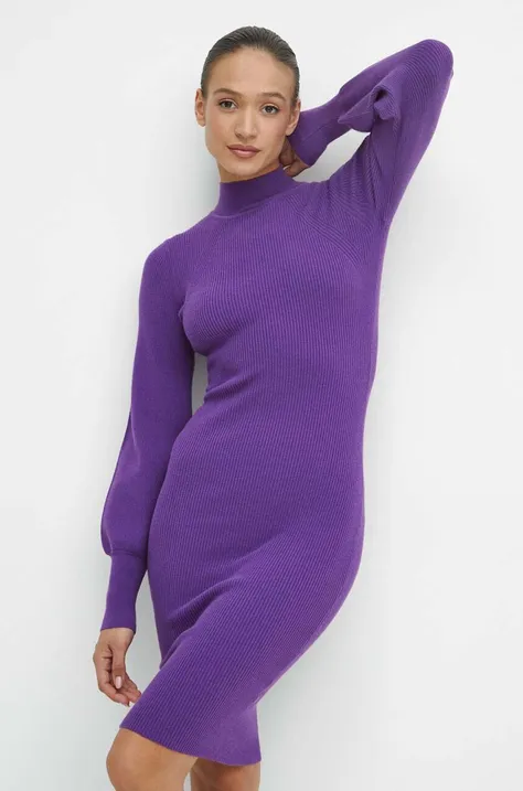 Sukienka damska prążkowana midi w stylu casual kolor fioletowy