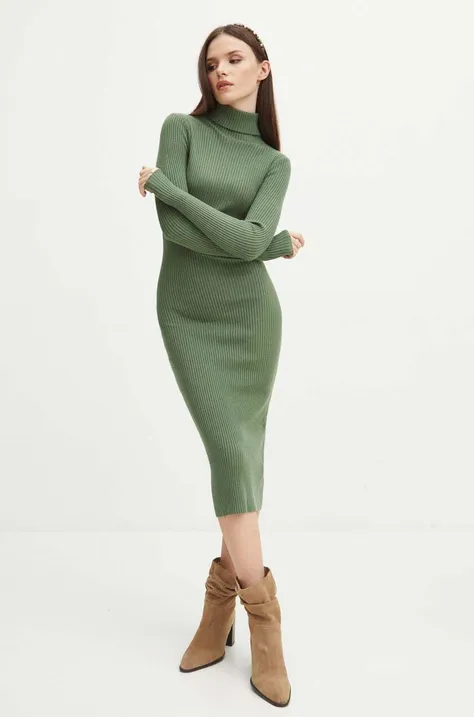 Sukienka damska midi prążkowana kolor zielony