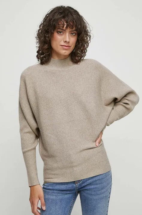 Medicine sweter damski kolor beżowy lekki z półgolfem