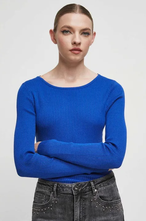 Sweter damski prążkowany kolor niebieski
