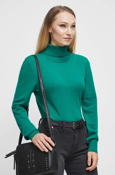 Medicine sweter damski kolor zielony lekki z golfem
