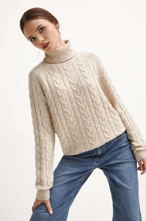 Sweter z domieszką wełny damski kolor beżowy